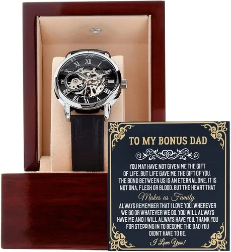 Reloj calado para hombre con tarjeta de mensaje especial, reloj personalizado para papá, mi vida entera, reloj de esqueleto para hombre, reloj de