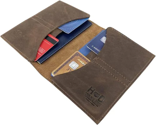Miniatura 3 de Hide & Drink, Organizador de pasaporte doble de cuero hecho a mano de cuero de grano completo, Bourbon Marrón, Cartera de viaje