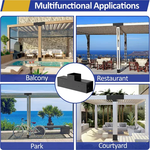 Miniatura 6 de JEXALINE Kit de pérgola de acero de aleación pesada con soportes en forma de T de 3 vías para madera de 4 x 4 pulgadas (real 3.6 x 3.6 pulgadas)
