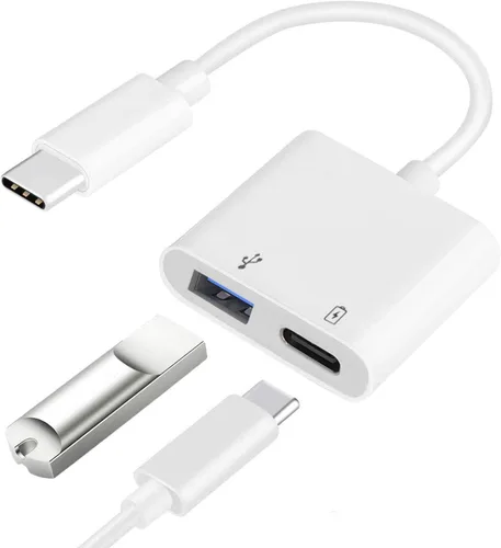 Adaptador USB C OTG con alimentación, 2 en 1 USB C a USB hembra con adaptador de carga PD de 60 W compatible con iPhone 17/16/15, iPad Pro/Air 6,