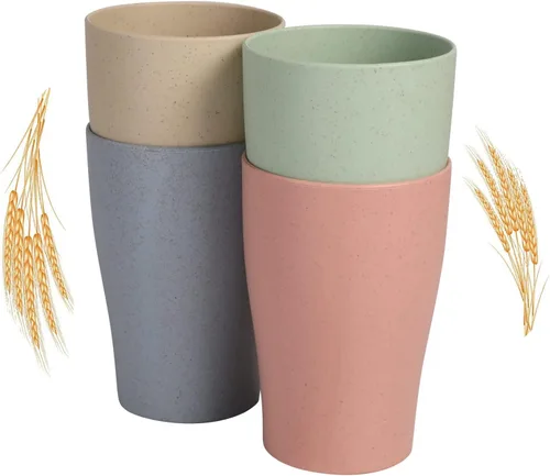 Miniatura 10 de Juego de 4 vasos con pajita de trigo, irrompibles y reutilizables, ecológicos, saludables, para jugo de leche, agua, aptos para lavavajillas