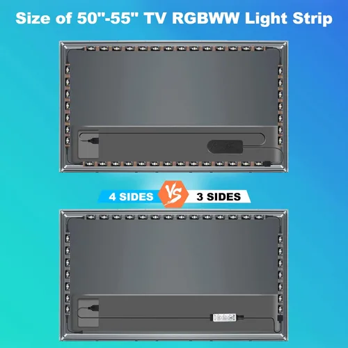 Miniatura 7 de Tatazone Luces LED Bluetooth RGBWW para TV de 50 a 55 pulgadas con control de aplicación, RGB + retroiluminación blanca sintonizable 3000K-6500K