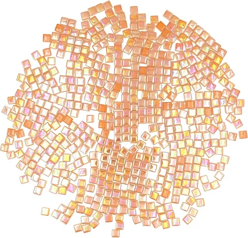 Azulejos de mosaico de cristal cuadrados de 1.1 libras, azulejos de mosaico de vidrio iridiscentes para manualidades, piezas de mosaico, Camello