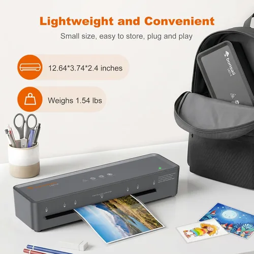 Miniatura 7 de Bonsaii Máquina laminadora térmica de 9 pulgadas con 5 bolsas, máquina laminadora compacta para oficina en casa para documentos, fotos, carteles