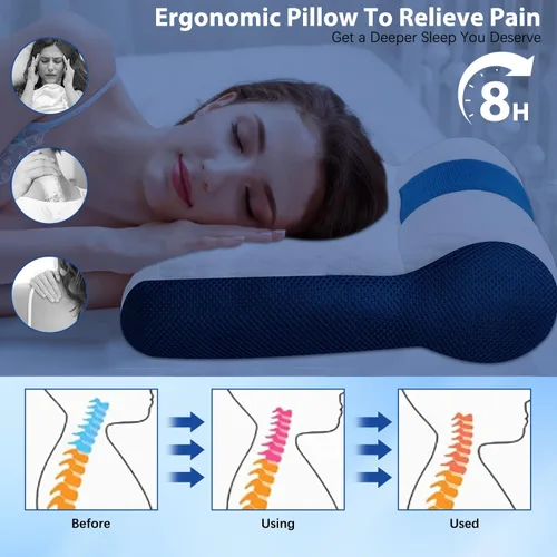 Miniatura 3 de Almohada ergonómica, almohada cervical para aliviar la tensión del cuello, almohada cervical para dormir, almohada cervical de apoyo cervical