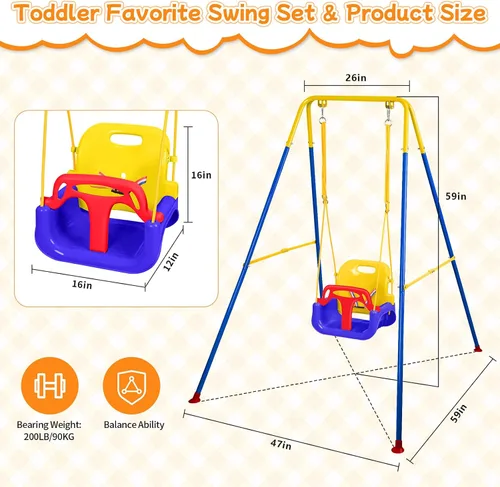 Miniatura 2 de Columpio 3 en 1 para niños pequeños, columpio plegable para interiores y exteriores para bebé, columpios multifuncionales para niños de 6 meses