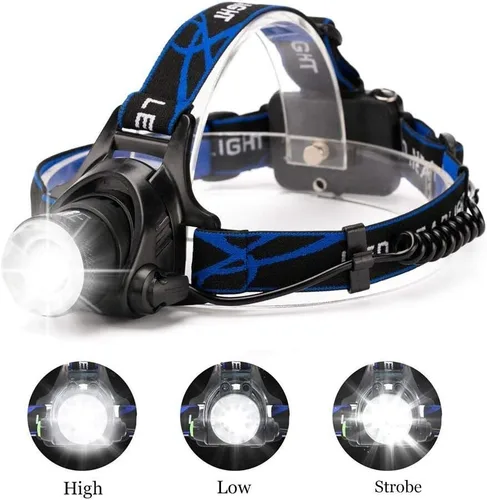 Miniatura 2 de Linterna frontal LED impermeable ultra brillante de 3000 lúmenes, 3 modos con pilas AAA, paquete de 2