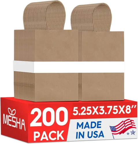 Miniatura 13 de Bolsas de regalo de papel kraft Mesha 200 unidades 5.25 x 3.75 x 8 pulgadas, pequeñas bolsas de papel negro con asas a granel para pequeñas