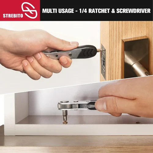 Miniatura 7 de STREBITO Mini juego de trinquete, 22 piezas destornillador de trinquete de ángulo recto de 1/4, llave de trinquete pequeña de 36 dientes para 22 en 1