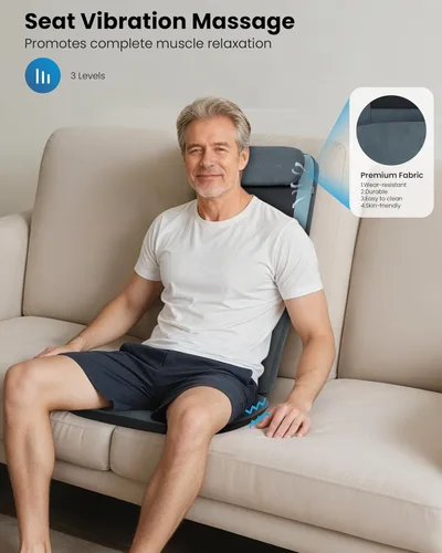 Miniatura 8 de COMFIER Masajeador de espalda Shiatsu con calor, rodillos 3D de motor doble, amasado de tejido profundo de pista larga, almohadilla plegable