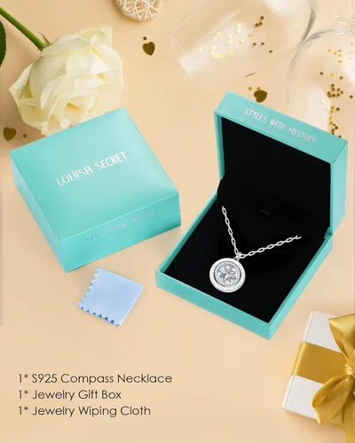 Miniatura 6 de LOUISA SECRET Regalos de Graduación para Ella 2025, Collar de Plata de Ley S925 con Brújula y Piedra Natal Colgante para Ella, Joyería de Cumpleaños