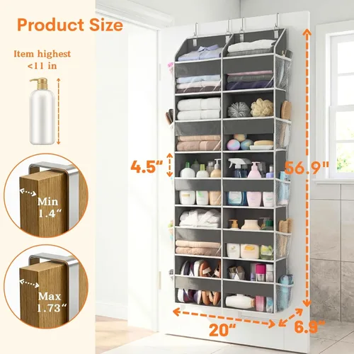 Miniatura 4 de Organizador Sobre la Puerta de 5 Niveles, Almacenamiento Extra Grande Detrás de la Puerta de 10 Compartimentos, Organizador Sobre la Puerta con Gris