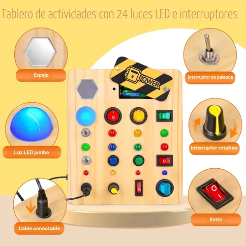 Miniatura 2 de TINTECUSA Tablero de actividades Montessori de juguete para niños pequeños, juguete sensorial de madera con clasificador de formas, juguetes de luz