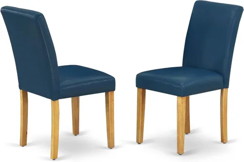 East West Furniture ABP4T55 Abbott Parson - Juego de 2 sillas de comedor acolchadas de piel sintética azul oasis, color roble