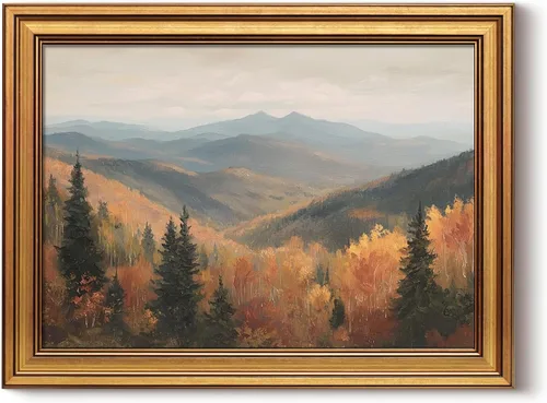 InSimSea Arte de pared de Navidad enmarcado en oro, impresiones en lienzo vintage, Highlands otoñales