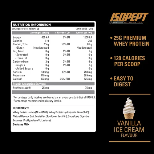 Miniatura 2 de IsoPept - Proteína de suero hidrolizada en polvo por EHPlabs – 100% aislado e hidrolizado de proteína de suero de leche, 27g de proteína, sin OMG