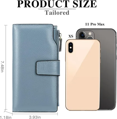Miniatura 5 de SENDEFN Carteras de cuero para mujer, con bloqueo RFID, tarjetero con bolsillo con cremallera, Azulclaro, Cartera de gran capacidad