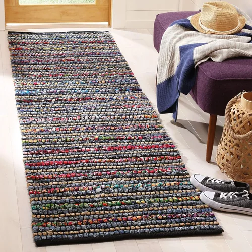 SAFAVIEH Cape Cod Collection - Alfombra de pasillo, 2 pies 3 pulgadas x 6 pies, multicolor y natural, tejido plano hecho a mano de algodón trenzado