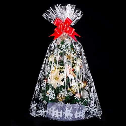 Miniatura 5 de Juego de 20 bolsas de cesta de copo de nieve de Navidad, 10 bolsas grandes de celofán de Navidad de 24 x 36 pulgadas y 10 lazos para canasta