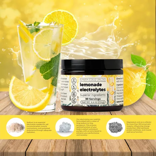 Miniatura 4 de Santa Cruz Paleo Polvo de electrolitos, sabor a limonada, mezcla de bebida de hidratación sin azúcar con sal rosa del Himalaya, sal marina