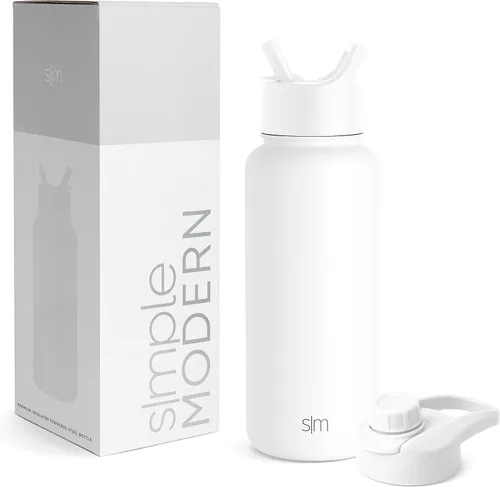 Miniatura 8 de Simple Modern botella de agua con tapa para beber con pajilla, termo metálico de acero inoxidable con aislamiento al vacío, colección Summit