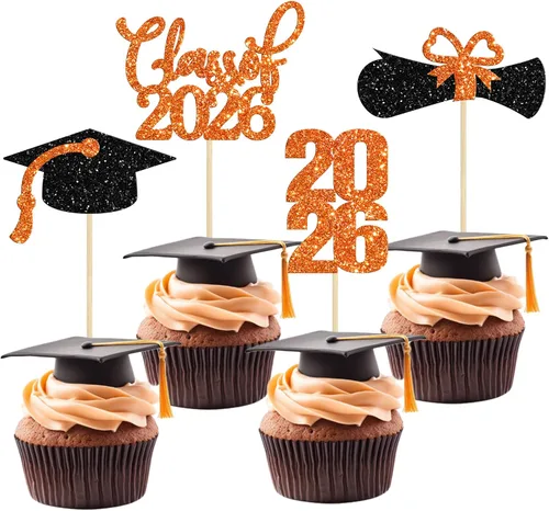 Miniatura 43 de 24 piezas 2026 decoraciones para cupcakes de graduación 2026 con purpurina clase de 2026 para graduación de graduación para felicitaciones 2026