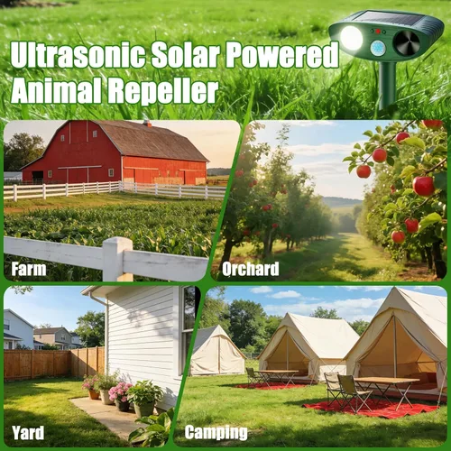 Miniatura 7 de Repelente solar ultrasónico de animales para exteriores, dispositivos repelentes de ciervos, ardilla, gato, mapache, conejo, perro, disuasión