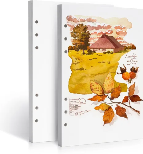 LIGHTWISH Papel de acuarela a granel, 100% algodón prensado en caliente 300gsm/140lb, paquete de 2, total 40 hojas A5 con agujeros perforados, papel