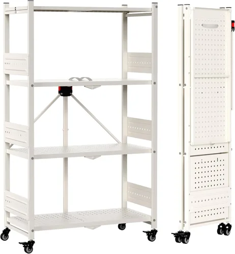 Miniatura 14 de WORKPRO Estante plegable de 4 niveles, estante de almacenamiento de metal sin montaje con ruedas, capacidad de 600 libras (con pies niveladores)