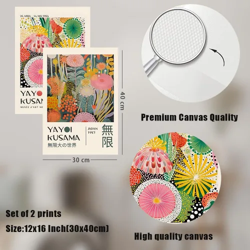 Miniatura 4 de Yayoi Kusama - Lienzo abstracto japonés para pared, 12 x 16 x 2 pulgadas Imágenes retro coloridas de Tokio, galería de exposiciones de arte