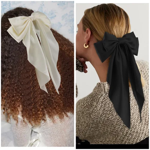 Miniatura 4 de ATODEN Lazos de Cabello de Satén Sedoso 2 Piezas Lazos Grandes para el Cabello para Mujeres Cintas para el Cabello de Cola Larga Extragrandes Lazo