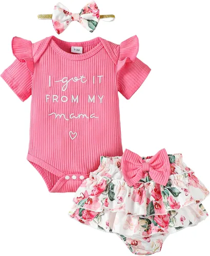 Miniatura 62 de Mioglrie Conjunto de ropa para bebé recién nacida, conjunto de pantalones cortos, conjunto floral de verano, ropa de bebé linda para niña