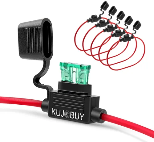 Paquete de 5 fusibles de coche 14 AWG ATC/ATO 30 AMP en línea Fusible de hoja 0.5A 1A 2A 3A 4A 5A 7.5A 10A 15A 20A 25A 30A Soporte para automóvil