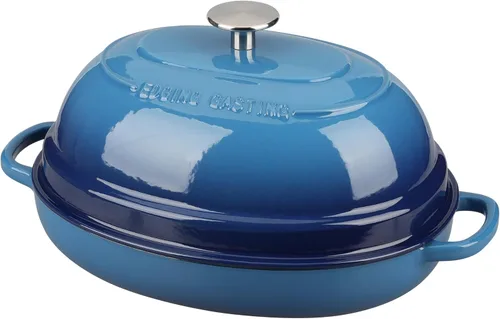 Miniatura 11 de EDGING CASTING Olla ovalada esmaltada de hierro fundido holandés con tapa, horno holandés de pan para hornear pan de masa madre, pan holandés, horno