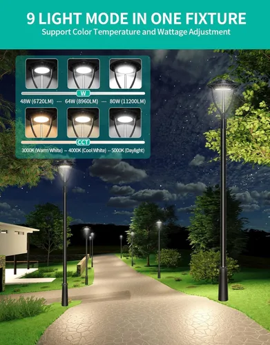 Miniatura 20 de Luz LED para poste superior, certificación ETL, 80 W, 64 W, 48 W, ajustable, 3 CCT, luces de poste para exteriores ajustables con fotocélula IP65