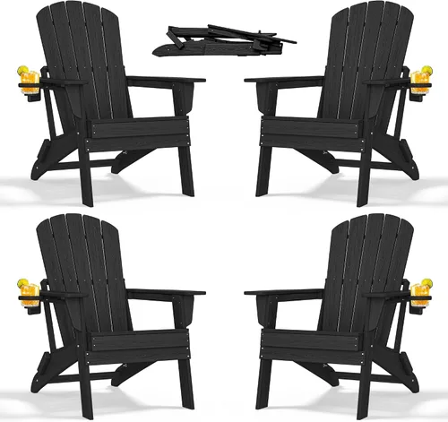 Miniatura 29 de nevilywood Silla Adirondack plegable – Respaldo ergonómico extendido, portavasos – Fácil montaje – Plástico HDPE duradero, resistente a