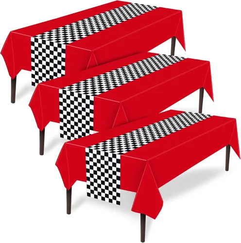Miniatura 11 de Tallew Suministros de fiesta de automóvil a cuadros, mantel desechable de plástico para mesa de carreras en blanco y negro, camino de mesa