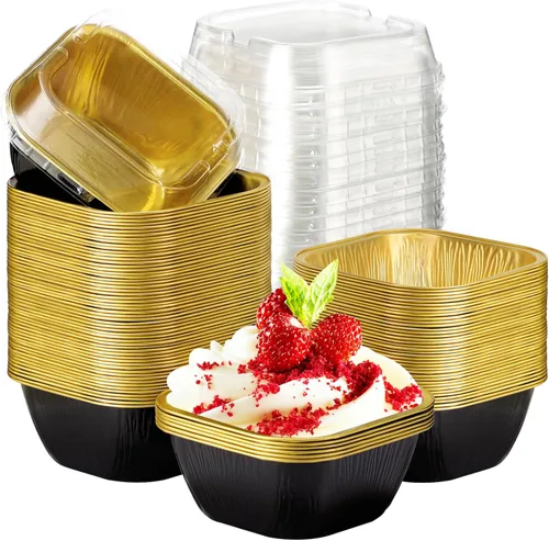 Miniatura 10 de EUSOAR - Tazas para cupcakes con tapas, 8 onzas, 50 unidades de flan de postres desechables, 3.5 x 2.7 x 1.6 pulgadas con tapas, postres de papel