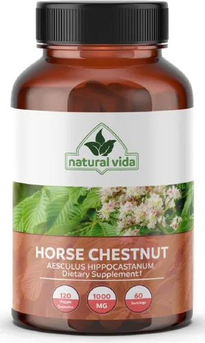Extracto de castaño de indias Aescin 20% – 1000 mg Cápsulas veganas Suplemento de hierbas – Sin OMG, sin gluten – Suministro para dos meses (120