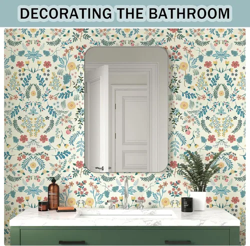 Miniatura 5 de JiffDiff Papel tapiz floral de flores silvestres para despegar y pegar, papel de contacto de flores y hojas, papel de pared bohemio, extraíble