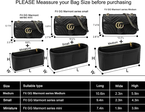 Miniatura 3 de Inserto de bolso pequeño para bolsa de hombro GG Marmont Matelasse paquete de 2 organizador de fieltro con cremallera compra 1 y obtén 1 bolsa