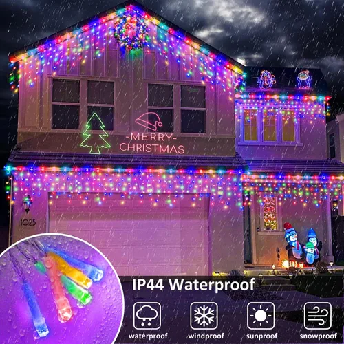 Miniatura 4 de Luces de carámbano para exteriores, 16.5 pies, 200 luces LED de Navidad para exteriores, impermeables, 8 modos de enchufe, cortina de luz conectable