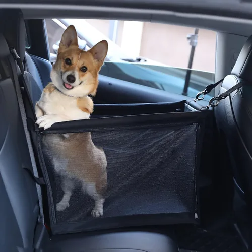 Miniatura 10 de Asiento de automóvil para perro de tamaño mediano, asiento elevador de automóvil con correa de seguridad con clip, se adapta tanto a asientos