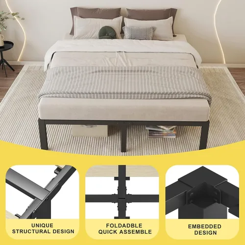 Miniatura 6 de ROIL - Base de cama de 18 pulgadas tamaño matrimonial con listones de madera - Capacidad de carga de 3500 libras, sin necesidad de somier, con topes