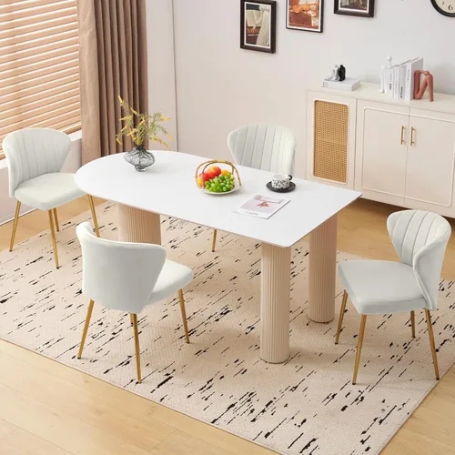 Miniatura 4 de Juego de 2 sillas de comedor de terciopelo, sillas de tocador tapizadas modernas con patas de metal dorado para comedor, cocina, tocador y patio