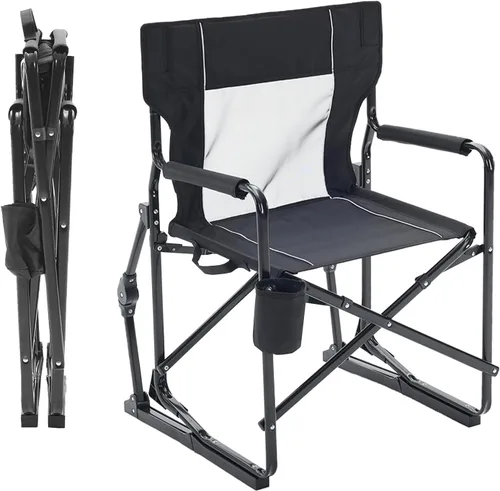 OLIXIS Mecedora plegable al aire libre para adultos, silla de césped portátil de camping con respaldo de malla, reposabrazos impermeables y marco