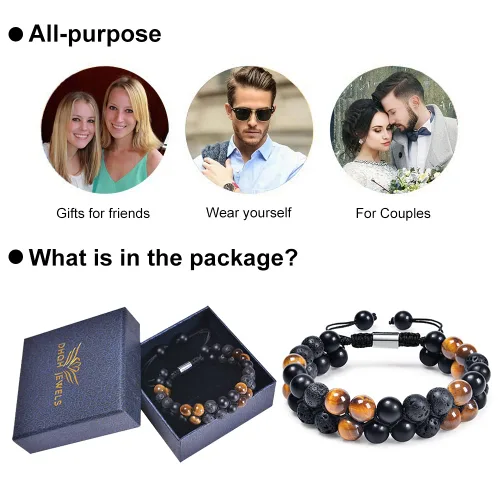 Miniatura 15 de DHQH Triple Protection Bracelet 8/10MM Hematite Black Agate Tigers Eye Stone Bracelet Crystal Jewelry Healing Bead Bracelets for Men Bring Luck