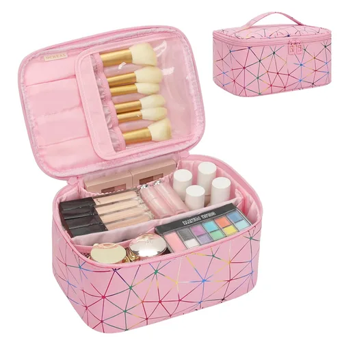 Miniatura 33 de OCHEAL Makeup Bag,Travel Makeup Organizer Bag, Cute Cosmetic Bags for Women Girls Travel Toiletry Bag Traveling With Brush Slot And Divider-Floral