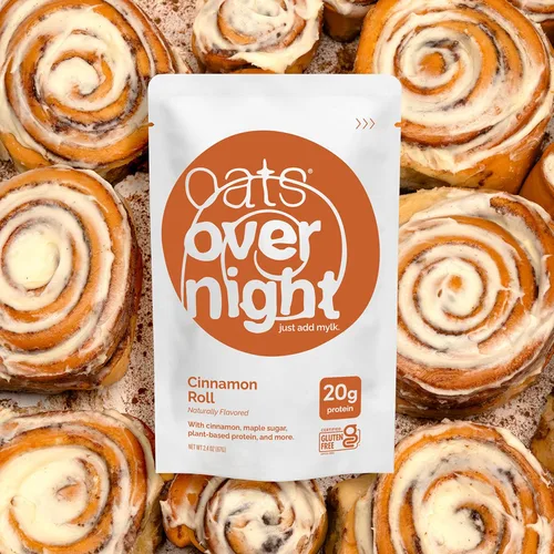 Miniatura 6 de Oats Overnight Cinnamon Roll - Avena nocturna vegana con 20g de proteína, batido proteico de desayuno alto en fibra - Avena sin gluten, avena sin