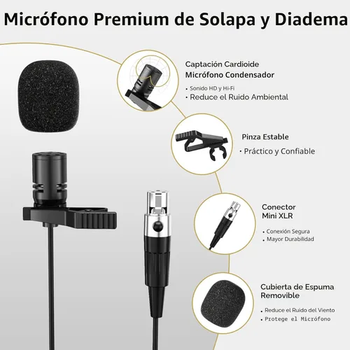 Miniatura 6 de TONOR Sistema de micrófono inalámbrico UHF con micrófono de auriculares/micrófono de solapa Lavalier, transmisor Bodypack, receptor recargable, 15